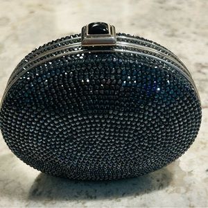 Classic Judith Leiber Round Hematite Crystal Clutch with Strap